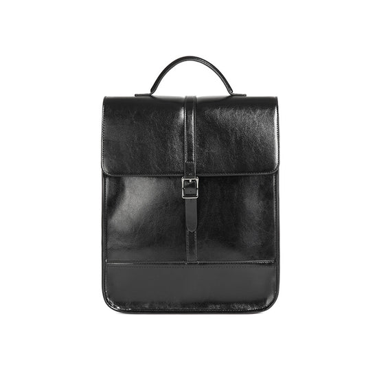 2025 Old School Classic Leather Ultra-Large Capacity Backpack in sleek black leather, perfect for daily use.
