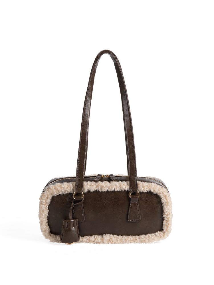 2025 Fall Series Baguette Bag in brown with soft lamb wool exterior, perfect for autumn and winter styling.