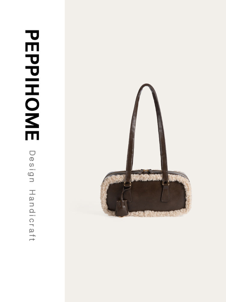 2025 Fall Series Baguette Bag with soft lamb wool exterior for stylish autumn and winter fashion.