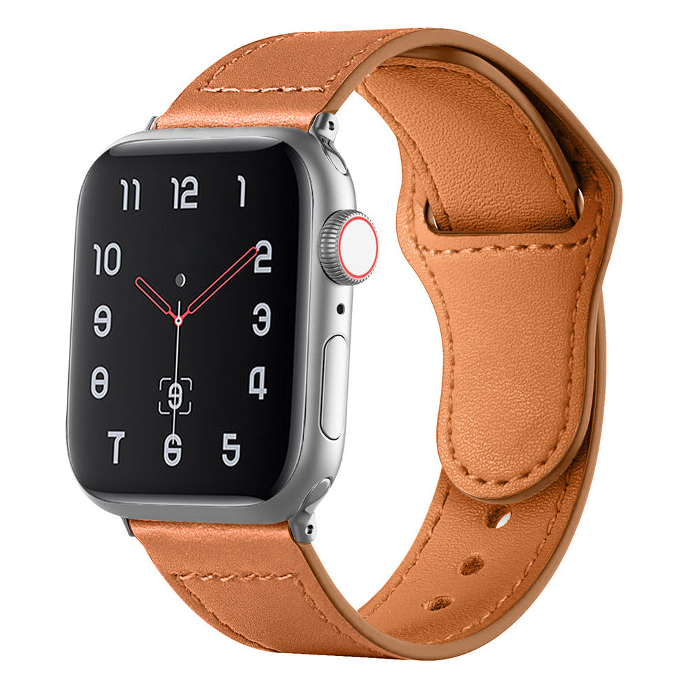 Best iWatch Leather Band Choices for Your Style featuring a sleek brown leather strap.