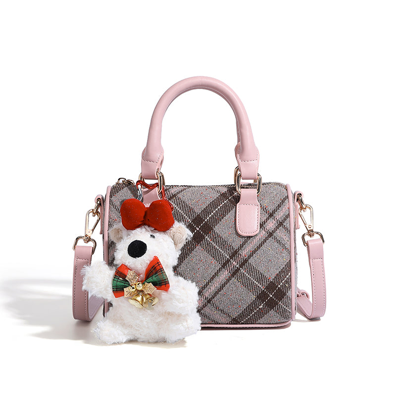 2025Winter Pink Plaid Crossbody Bag