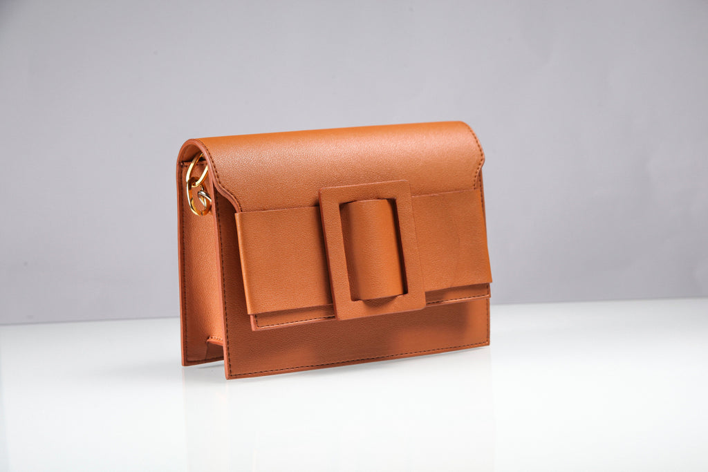 Square Buckle Leather Crossbody Bag