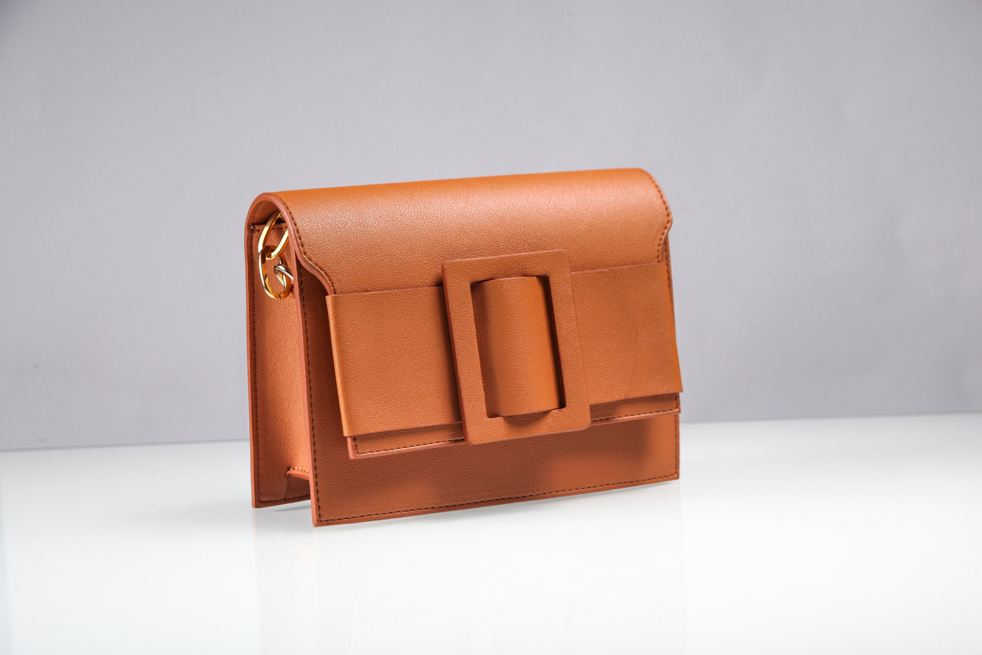 Square Buckle Leather Crossbody Bag