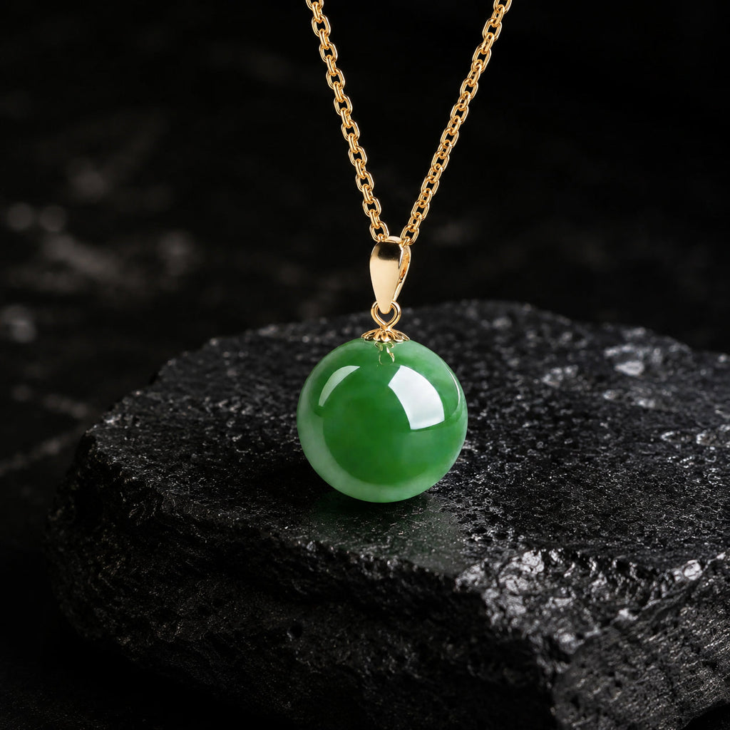 Round green jade bead handbag charm/pendant