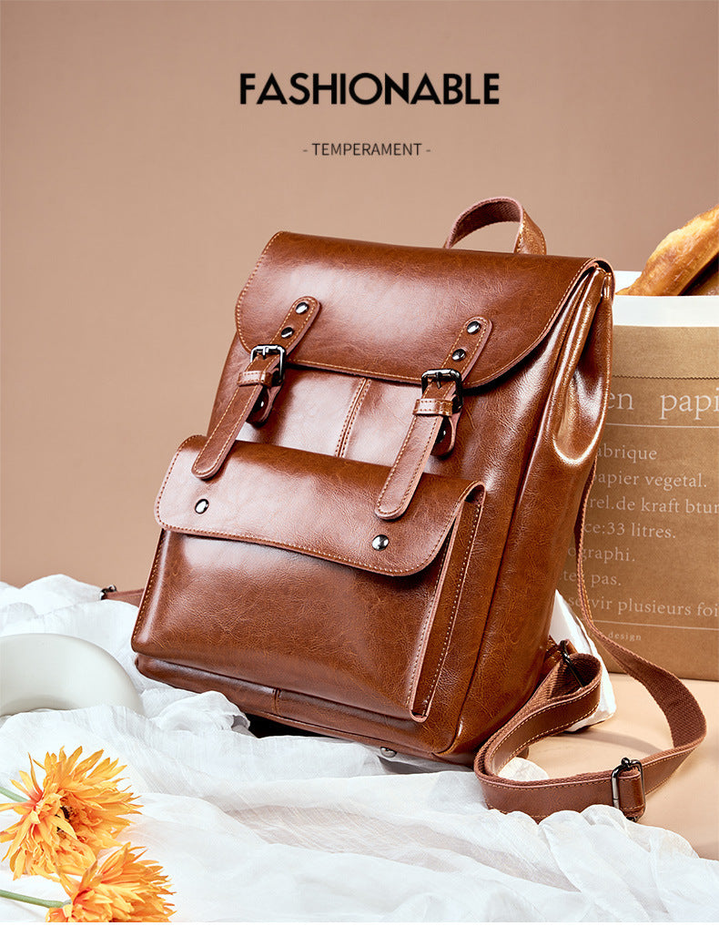 New Big Capacity 14 Inch Leather Backpack