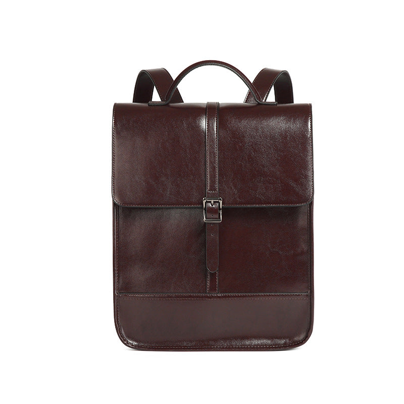 2025 Old School Classic Leather Ultra-Large Capacity Backpack in dark brown leather with flap closure.