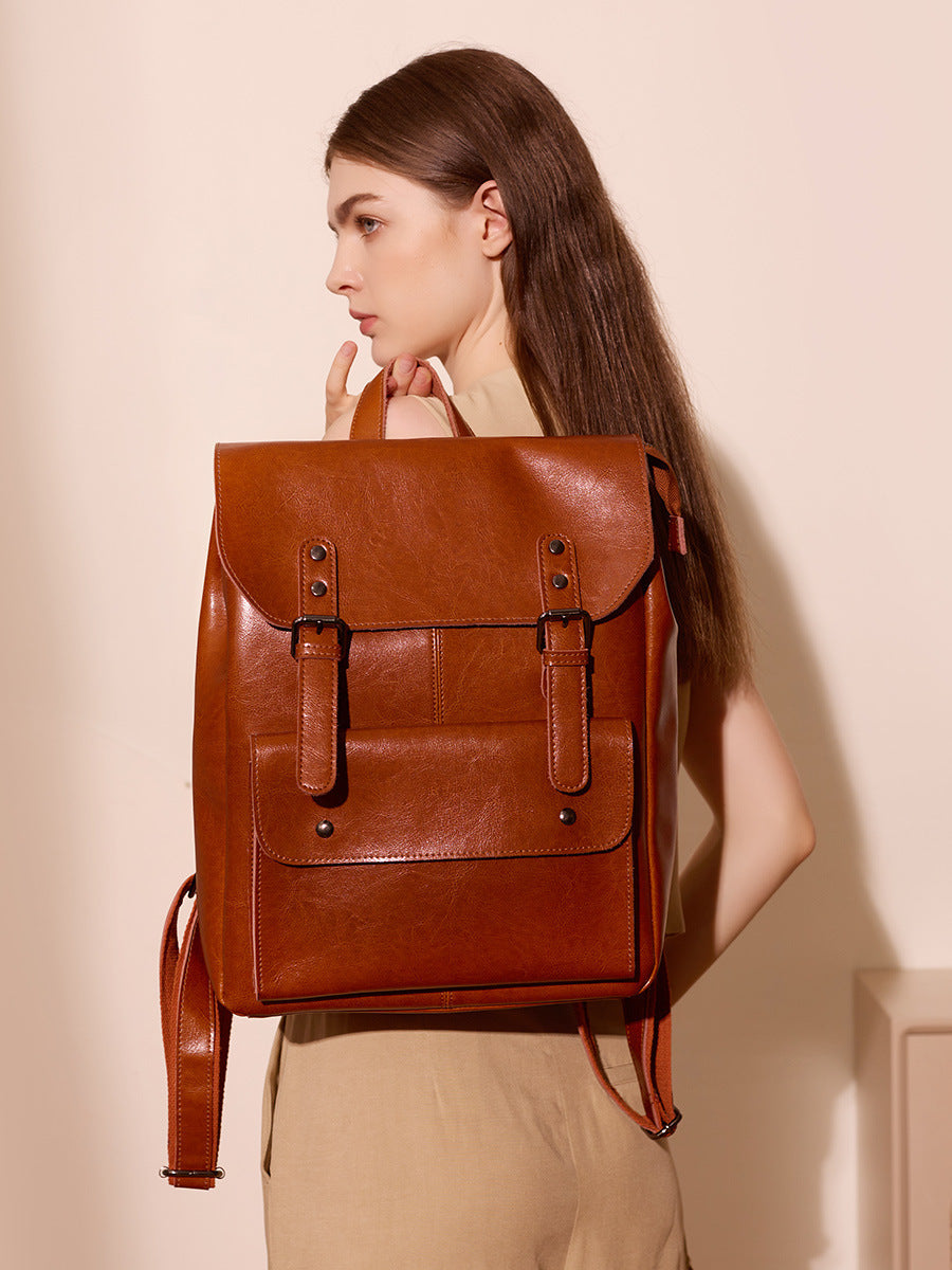 New Big Capacity 14 Inch Leather Backpack