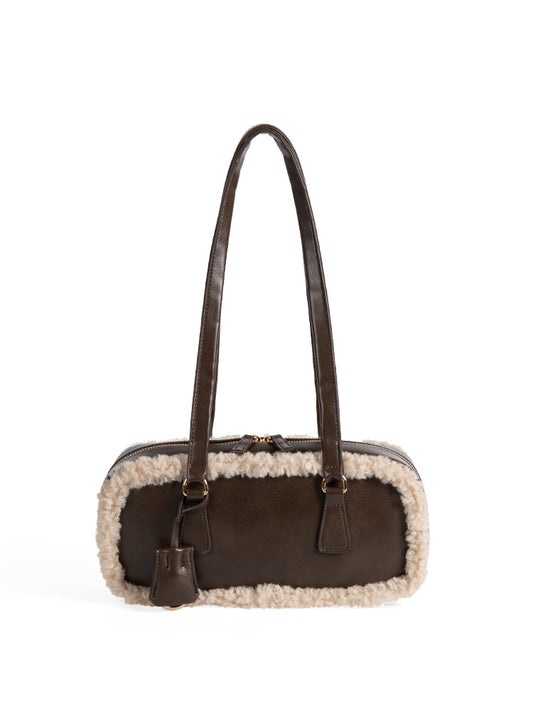 2025 Fall Series Baguette Bag in brown with soft lamb wool exterior, perfect for autumn and winter styling.