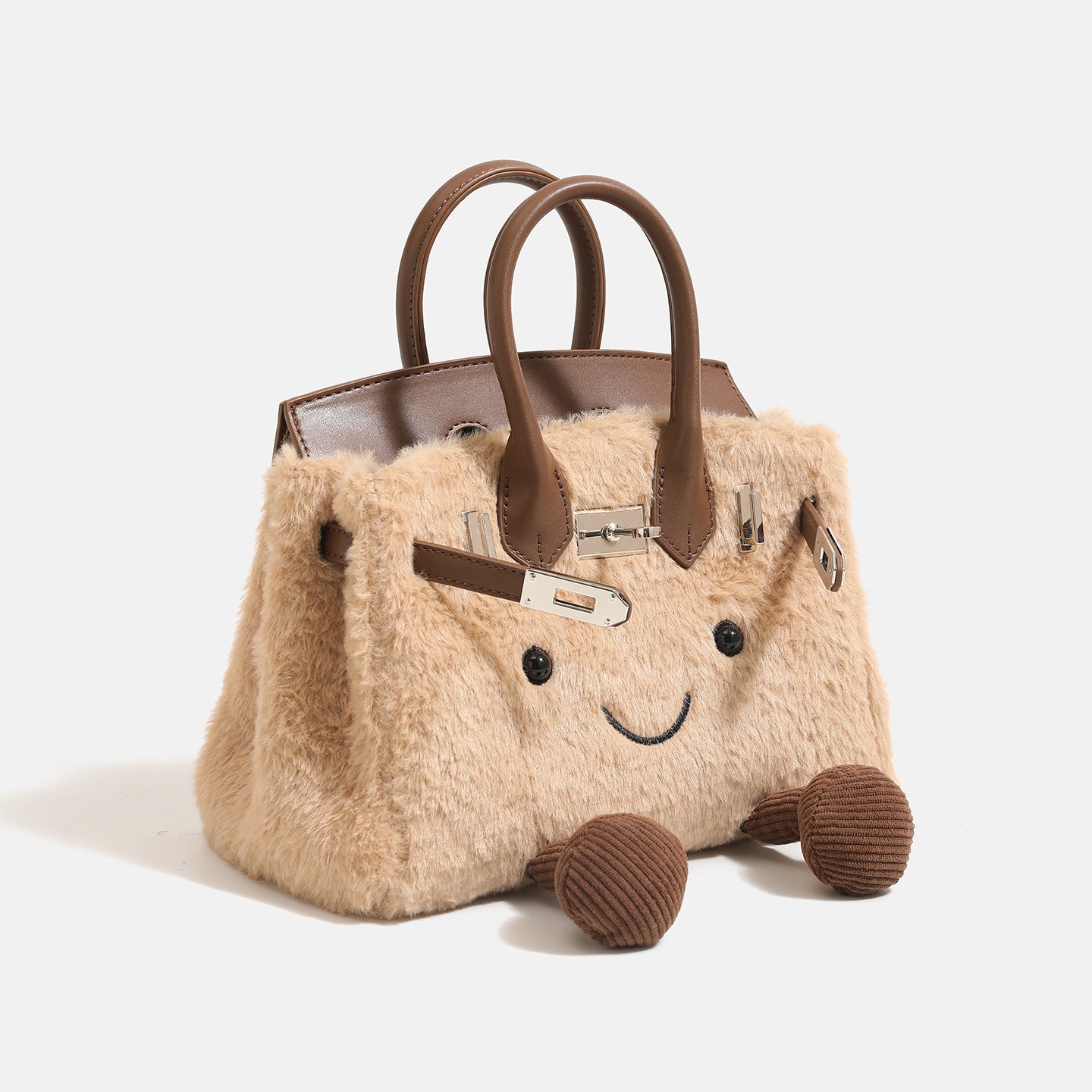 Woolen handbag for winter with cute features and spacious interior, ideal for carrying essentials.