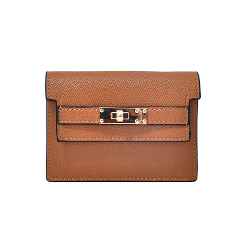 Elegant leather card bag in brown with refined hardware and stitched detailing for stylish organization.