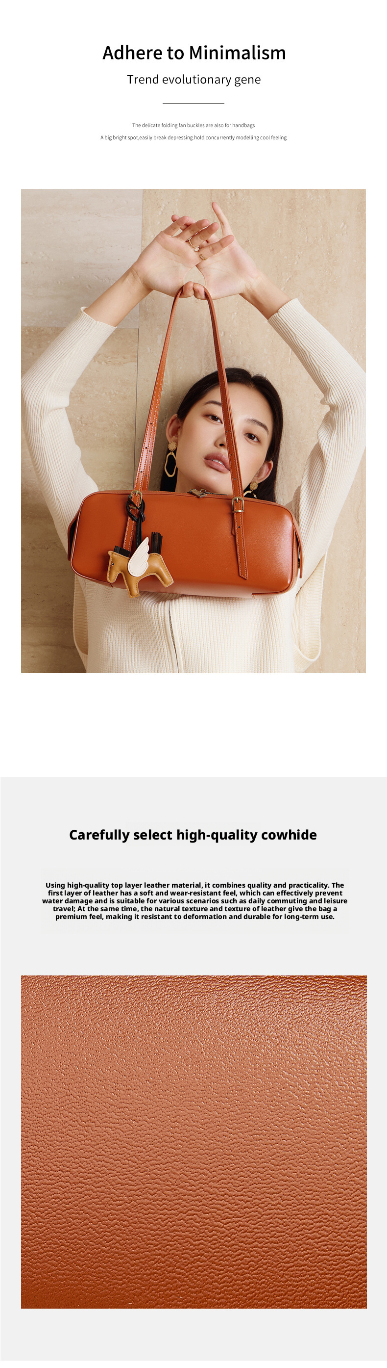 leather bowling handbag from Dreamland Series showcased by model, featuring premium full-grain leather and chic design.