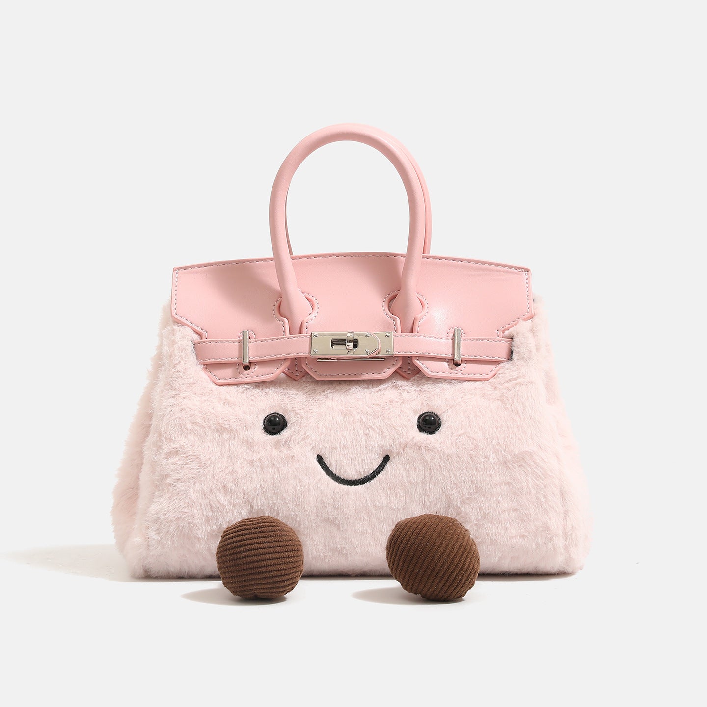 woolen handbag for winter with cute face and brown accents, perfect for chilly seasons.