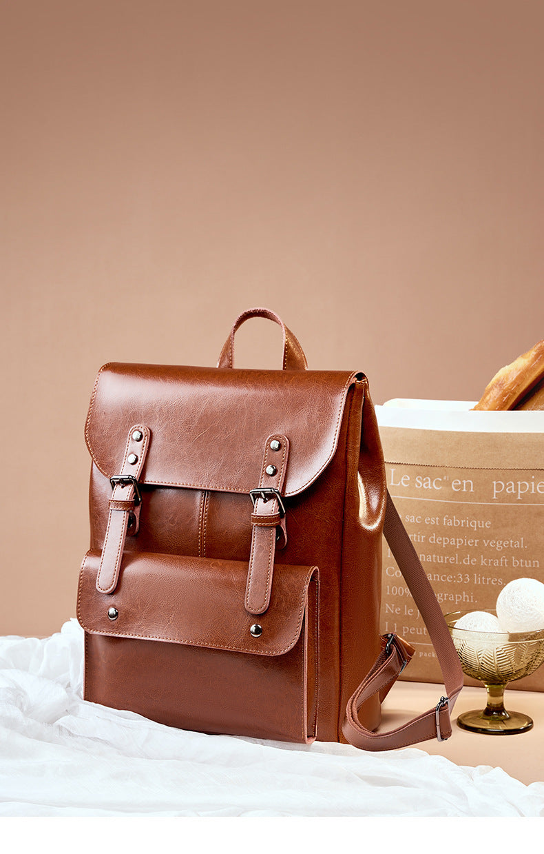 New Big Capacity 14 Inch Leather Backpack