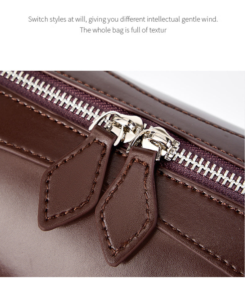 Close-up of the zipper detail on a winter leather baguette bag showcasing premium craftsmanship.