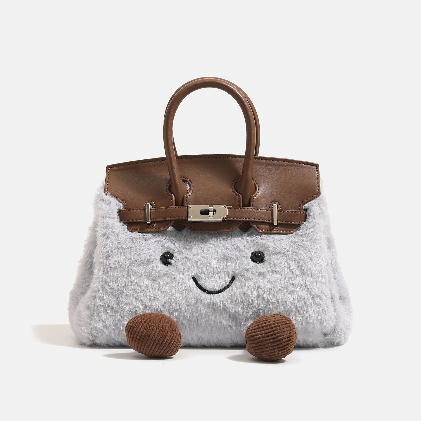 Woolen handbag for winter with cute smiley face and plush texture, stylish and functional accessory.