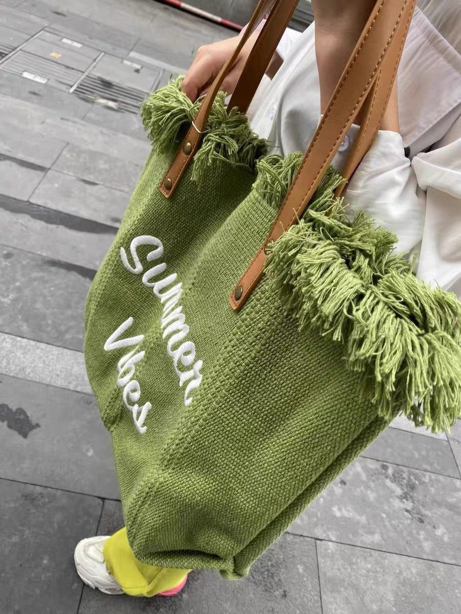 spring summer straw tote bag