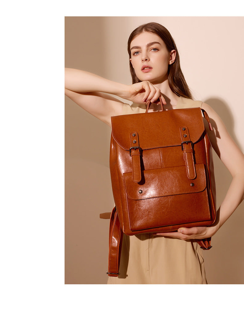 New Big Capacity 14 Inch Leather Backpack